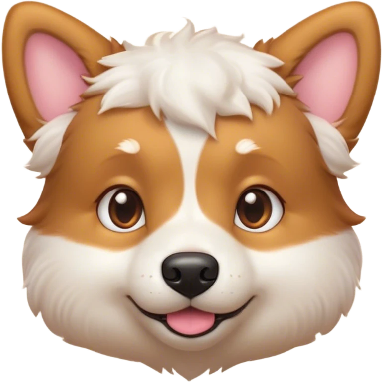 Cinematic Cute Domestic Dog Portrait Emoji, Head tilted playfully and inquisitively, with a delightfully fluffy, friendly build and a characteristically charming face featuring a soft snout and perky ears, accentuated by a glossy coat and round, sparkling eyes full of mischief, Simplified yet irresistibly adorable features, highly detailed, glowing with a warm, friendly glow, high shine, affectionate and lively, stylized with a touch of whimsical cuteness, soft glowing outline, capturing the essence of a mischievous yet loving dog that feels like it could bound out of the screen into your arms! emoji