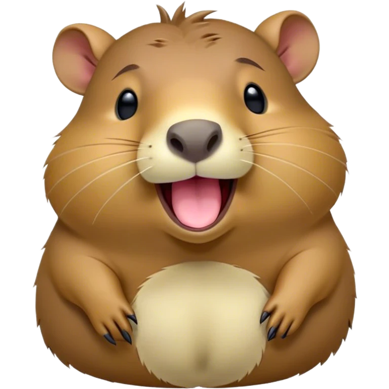 Cinematic Cute Yawning Capybara Portrait Emoji, Head tilted slightly with a dramatic, wide-open yawn, showcasing a plush, rounded body with drowsy, half-closed eyes and a relaxed expression, Simplified yet irresistibly adorable features, highly detailed, glowing with a soft, cozy natural glow, high shine, relaxed yet expressive, stylized with a dash of whimsical charm, soft glowing outline, capturing the essence of a drowsy yet affectionate guardian that seems ready to stretch out for a nap! emoji