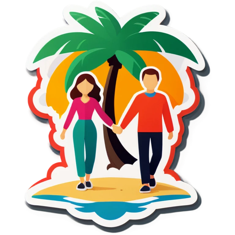 Women and man holding hands on a island  emoji