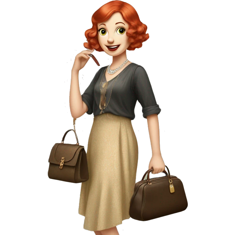1920s girl with red hair holding a purse  emoji