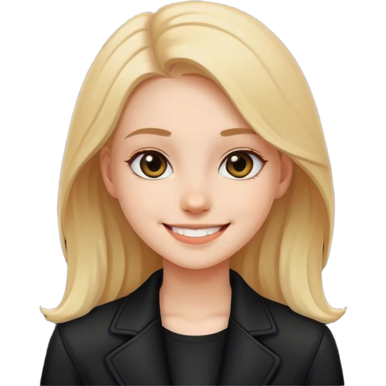smiling girl in black jacket emoji