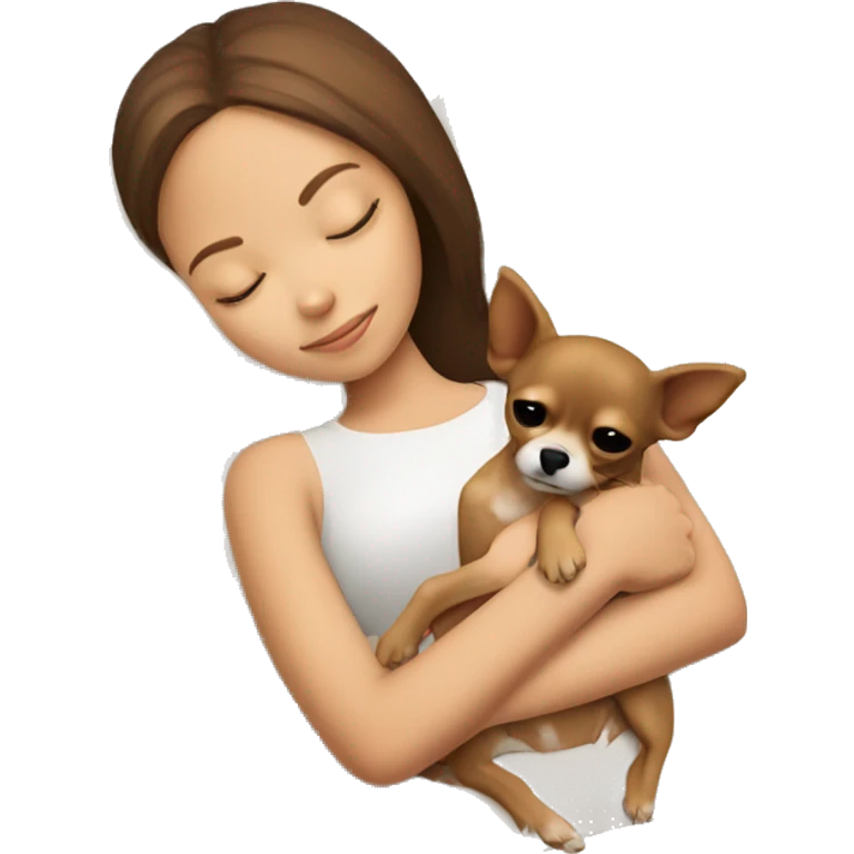 Brown hair girl sleeping with her ALL light brown Chihuahua  emoji
