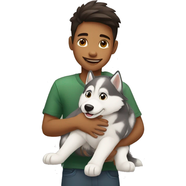 kid is hugging with husky  emoji