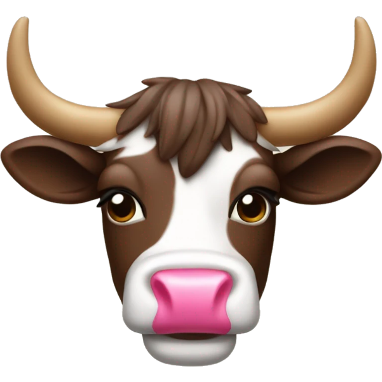 Vaca con un lazo rosa guiñando emoji