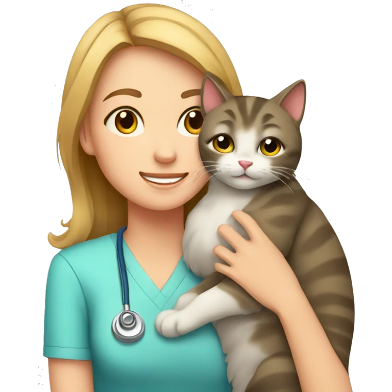 cat cuddles veterinarian girl emoji