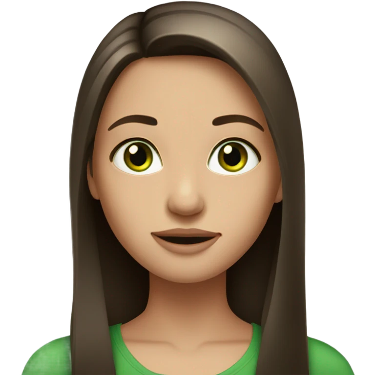 Brunette girl. Long straight hair. Green eyes. emoji