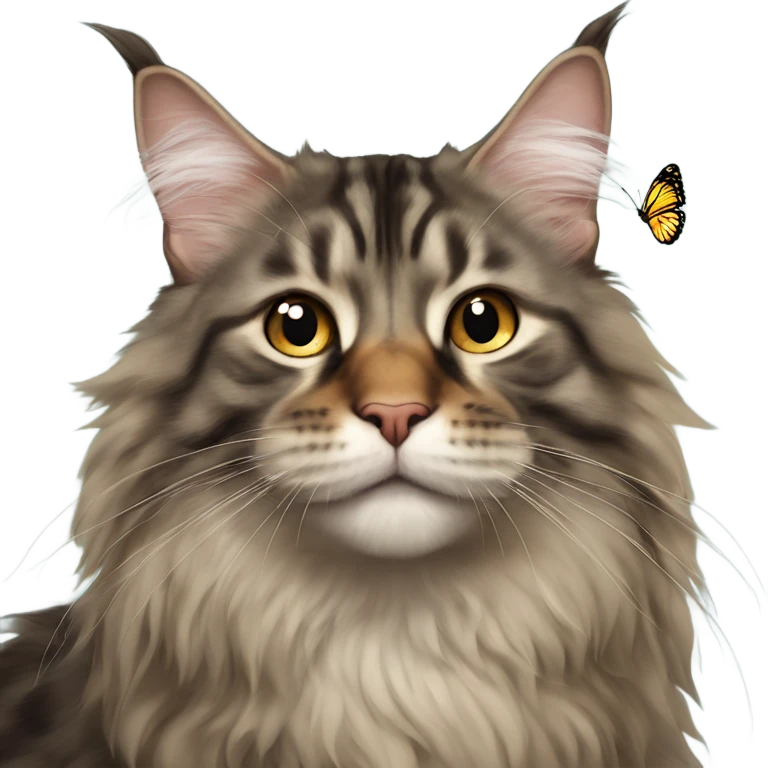 Maine Coon with a stupid face and butterfly on his nose emoji