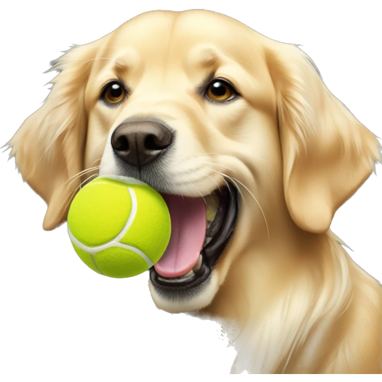 english cream golden retriever holding tennis ball in mouth emoji