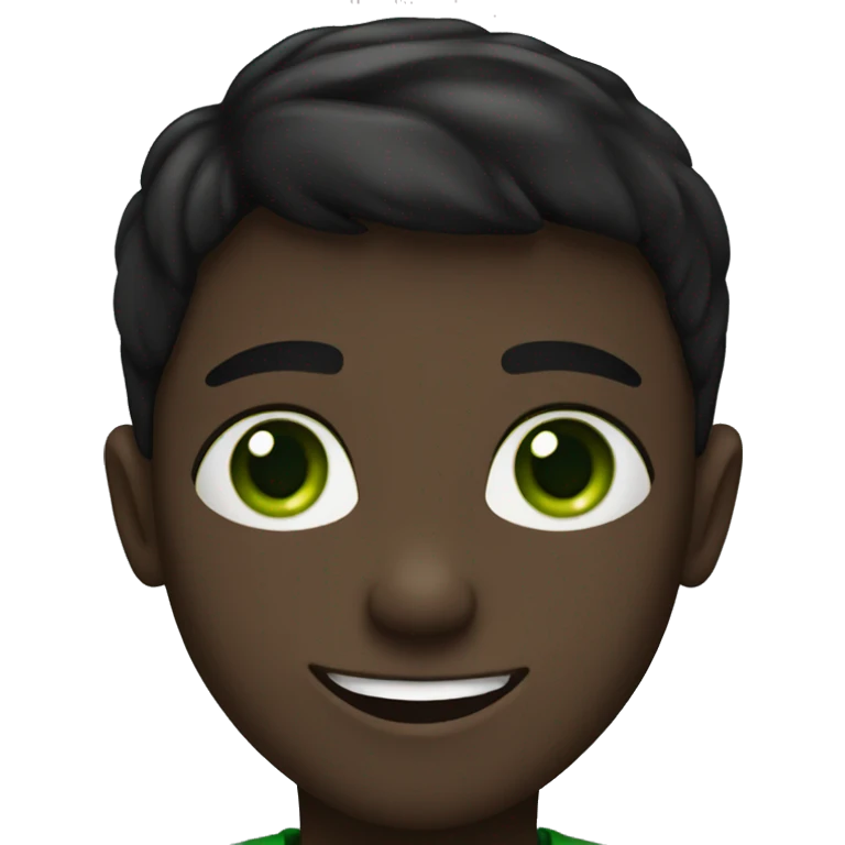 smiling boy in black shirt and green eyes emoji