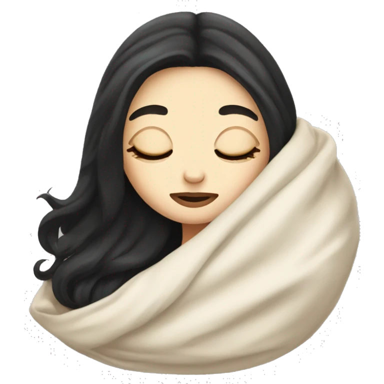 pale girl with long black hair sleeping in blanket  emoji
