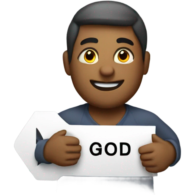 man holding a sign that says good emoji