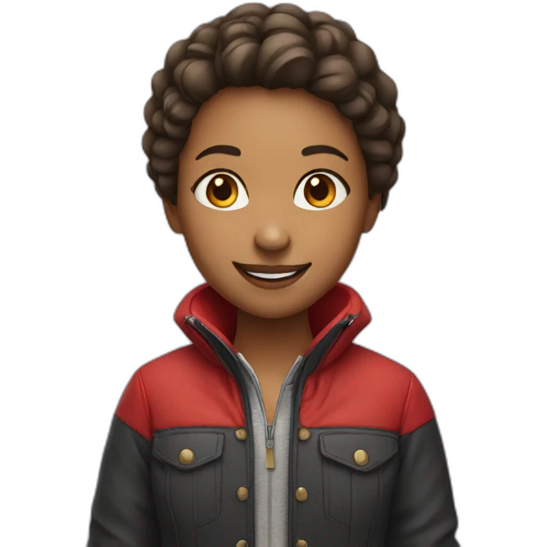 girl in red jacket smiling emoji