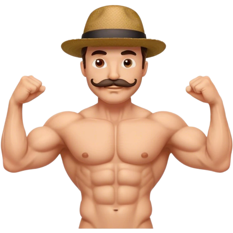 muscular male with hat with mustache and hairy body emoji