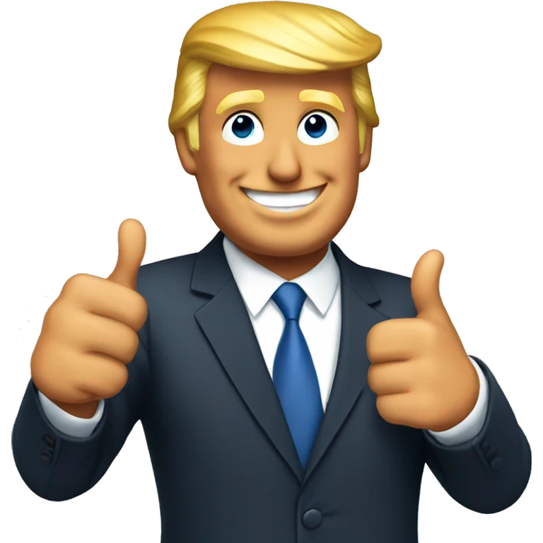 Donald Trump smiling in a suit with his thumbs up emoji