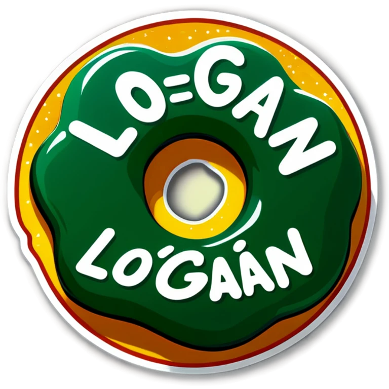 Green shiny donut coin that says the word “Logan” emoji