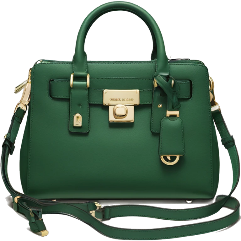 Realistic isolated forest green michael kors satchel purse.  emoji