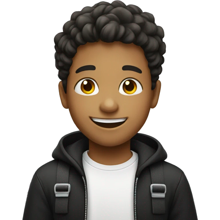 smiling boy with braces in black shirt emoji