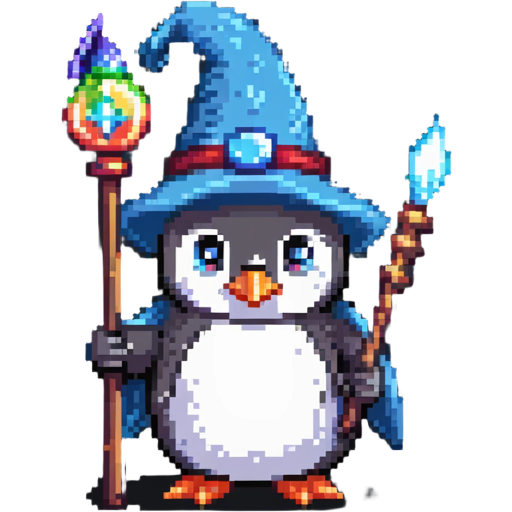 penguin wizard with magic staff emoji