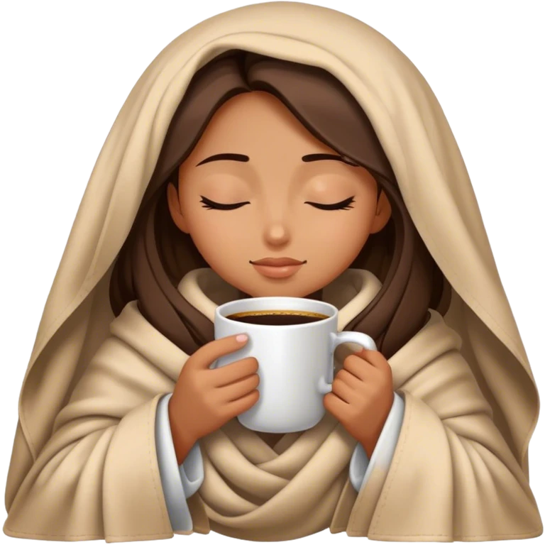 girl inside a blanket sipping coffee eyes closed emoji