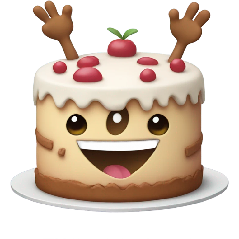 Cake with arms and legs emoji