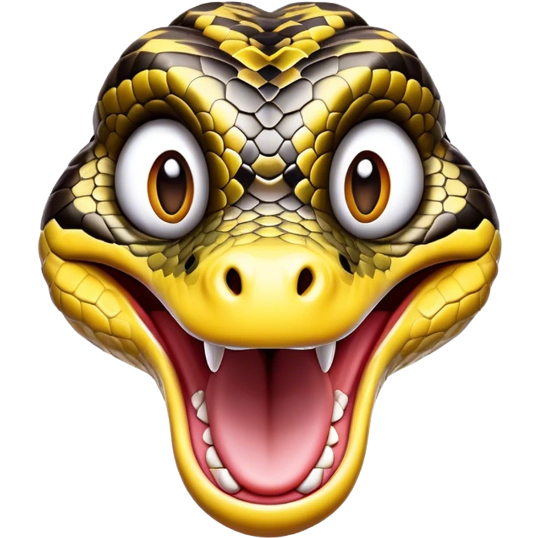 Cinematic Comical Python Portrait Emoji, Head tilted dramatically with an exaggeratedly shocked expression, featuring a robust, patterned body with wide, comically expressive eyes full of humorous disbelief, Simplified yet hilariously expressive features, highly detailed, glowing with a slightly sassy glow, high shine, dramatic yet playful, stylized with an air of quirky reptilian attitude, soft glowing outline, capturing the essence of a meme-worthy python that looks ready to side-eye its way into viral fame! emoji