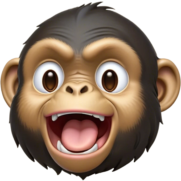 Cinematic Cute Yawning Chimpanzee Portrait Emoji, Head tilted slightly with a dramatic, wide-open yawn, showcasing a gently textured face with half-closed, drowsy eyes and an open, relaxed expression, Simplified yet irresistibly adorable features, highly detailed, glowing with a soft, cozy glow, high shine, relaxed yet expressive, stylized with a dash of whimsical primate charm, soft glowing outline, capturing the essence of a drowsy yet affectionate guardian that seems ready to stretch out for a nap! emoji