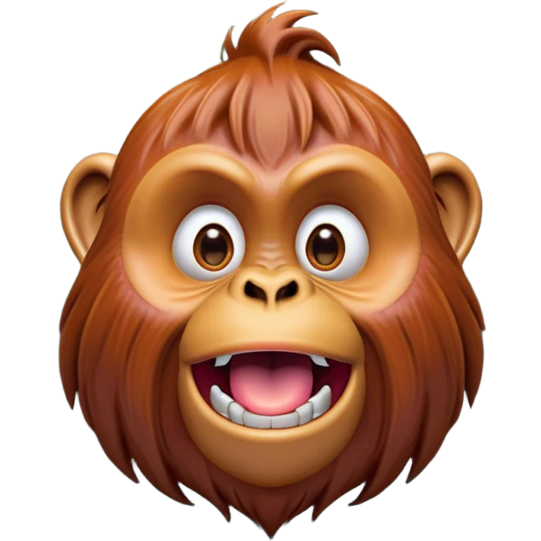 Cinematic Comical Orangutan Portrait Emoji, Head tilted dramatically with an exaggeratedly shocked expression, featuring a robust, animated face with wide, comically expressive eyes full of humorous disbelief, Simplified yet hilariously expressive features, highly detailed, glowing with a slightly sassy glow, high shine, dramatic yet playful, stylized with an air of quirky jungle attitude, soft glowing outline, capturing the essence of a meme-worthy orangutan that looks ready to side-eye its way into viral fame! emoji