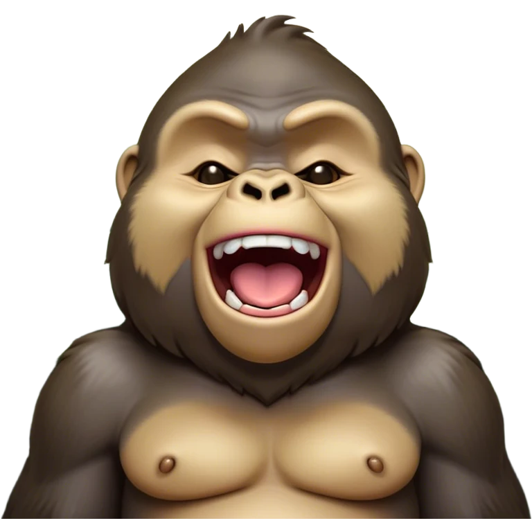 Cinematic Cute Yawning Gorilla Portrait Emoji, Head tilted slightly with a dramatic, wide-open yawn, showcasing a thick, velvety Fur with drowsy, half-closed eyes and a relaxed, open expression, Simplified yet irresistibly adorable features, highly detailed, glowing with a soft, cozy jungle glow, high shine, relaxed yet expressive, stylized with a dash of whimsical primate charm, soft glowing outline, capturing the essence of a drowsy yet affectionate guardian that appears ready to stretch out for a nap! emoji