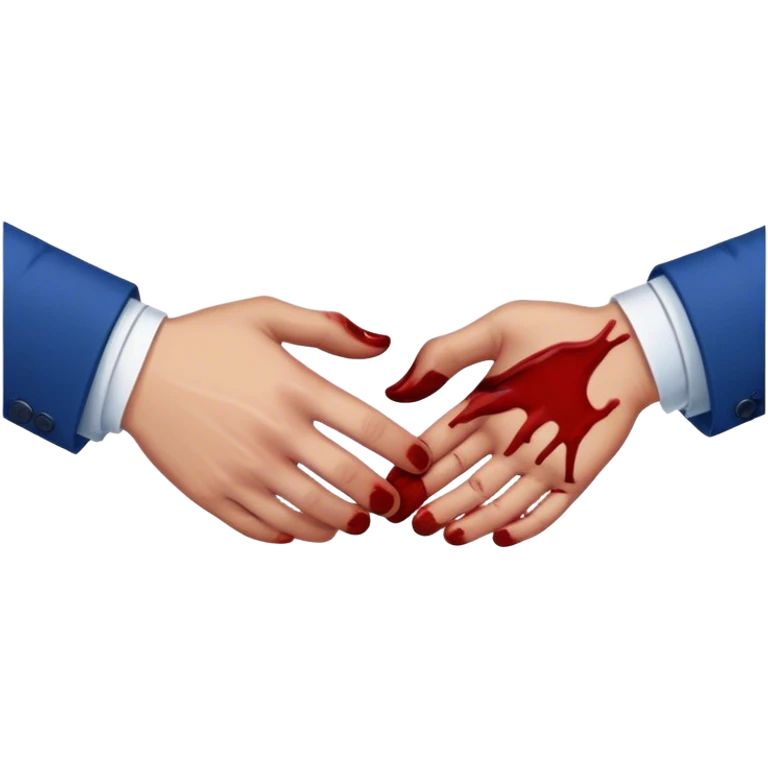 handshake, lots of blood on one of the hands dropping down, in blue suits emoji