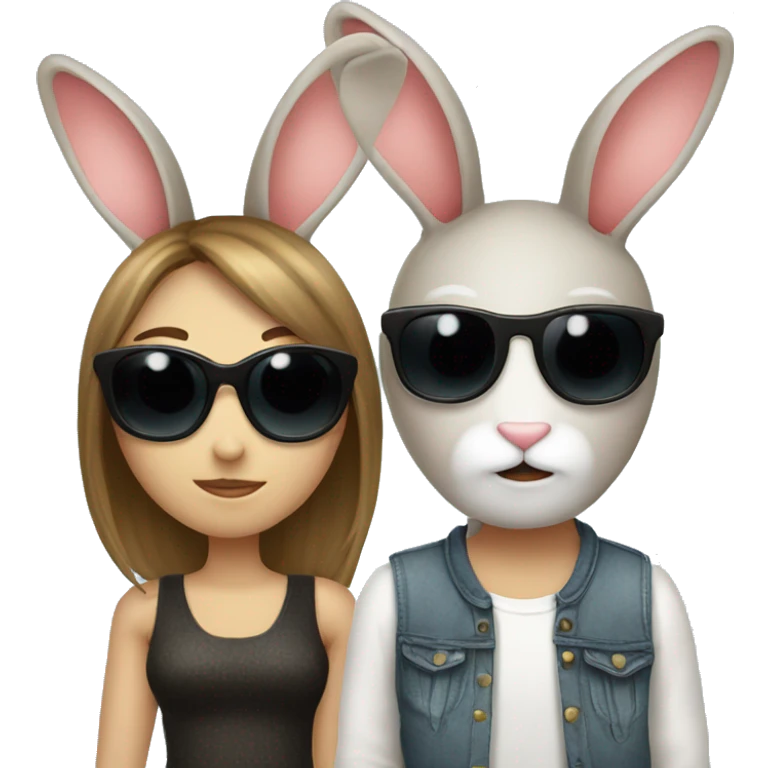 two stylish bunnies in love emoji