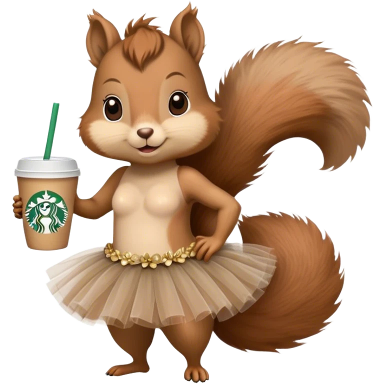 squirrel in a tutu holding a starbucks emoji