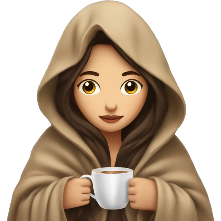 girl brunette inside a blanket sipping coffee eyes closed emoji