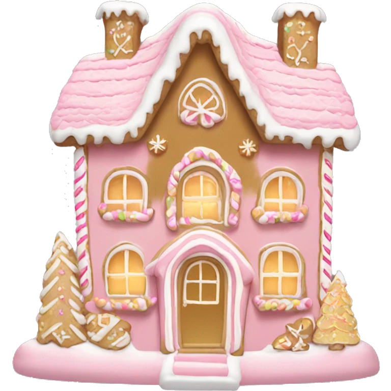 light pink and gold and white gingerbread house emoji