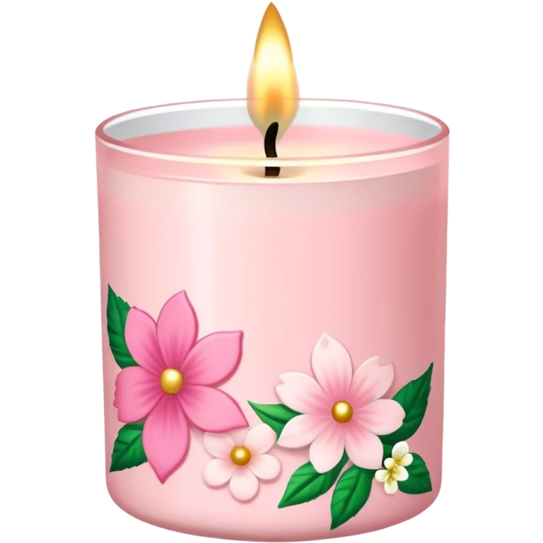Light pink bath and body works candle with floral design emoji