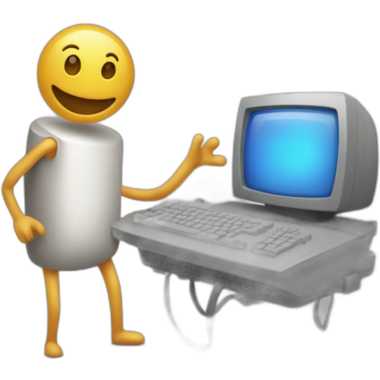 Anthropomorphic computer with arms and legs doing something random emoji