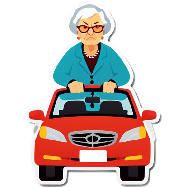 Angry Grandma drives car on right lane emoji
