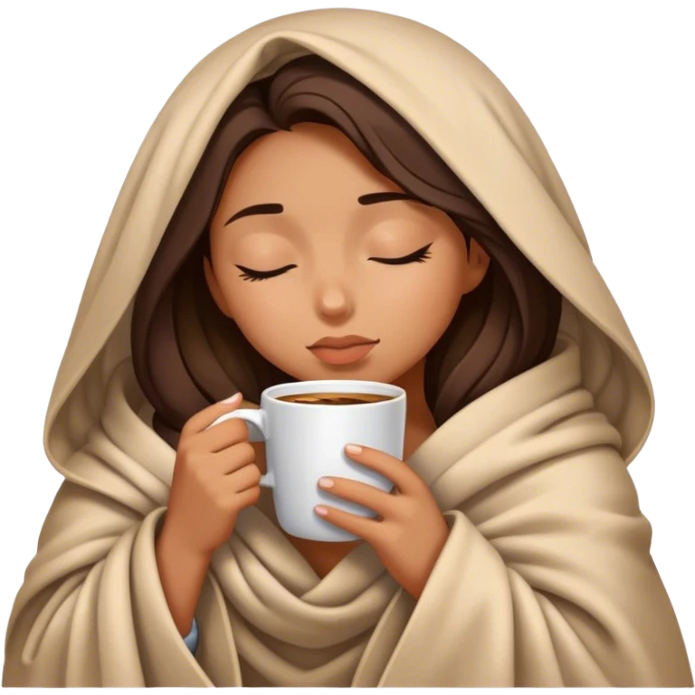 girl inside a blanket sipping coffee eyes closed emoji