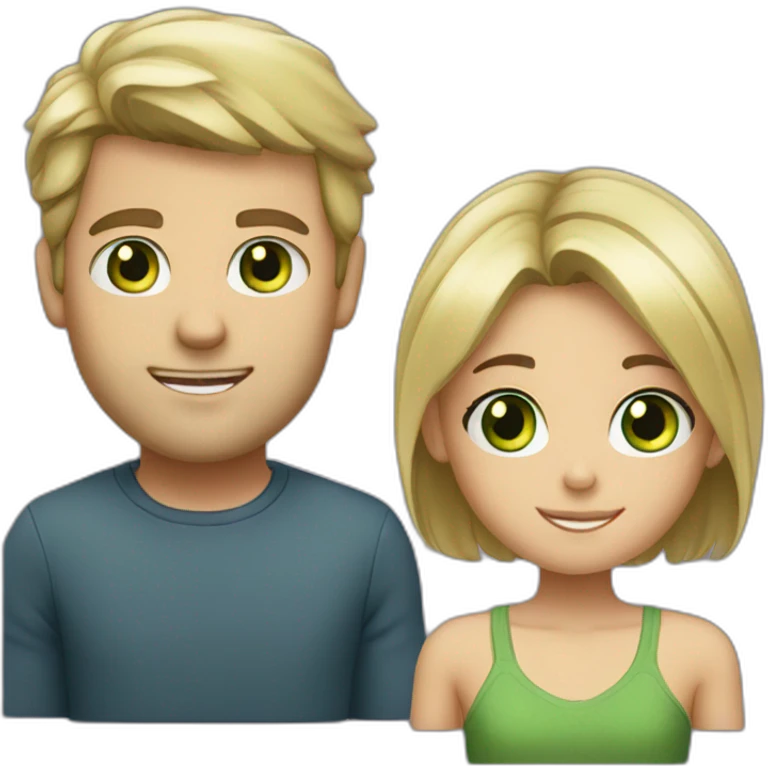 Tall blond guy with Green eyes and small brunette girl with brown eyes emoji