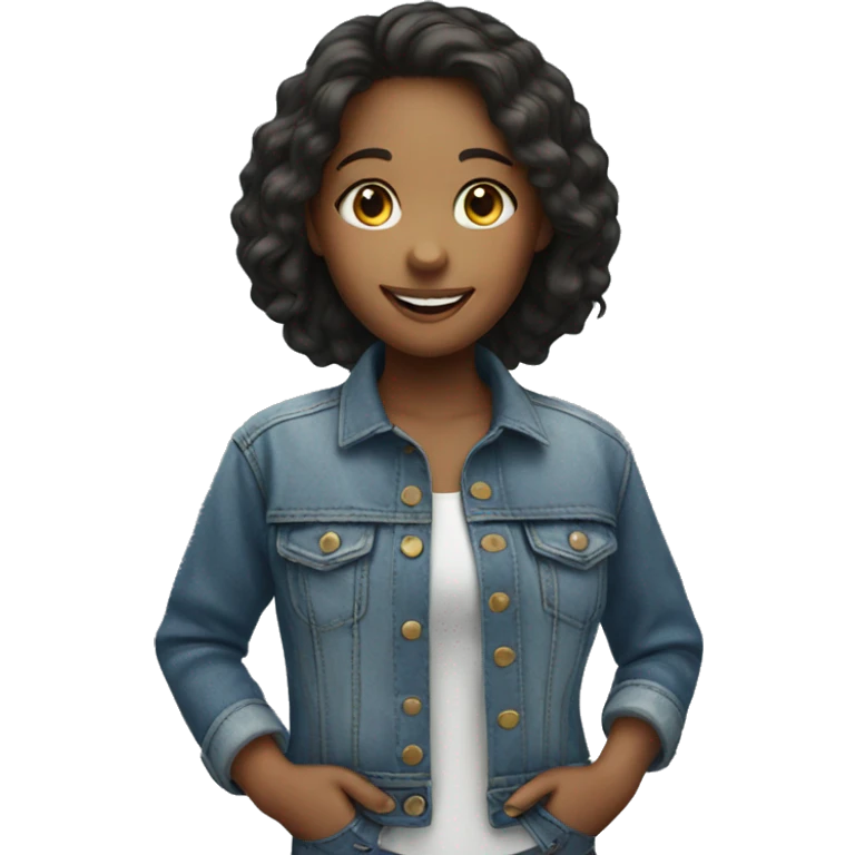smiling girl in denim jacket emoji