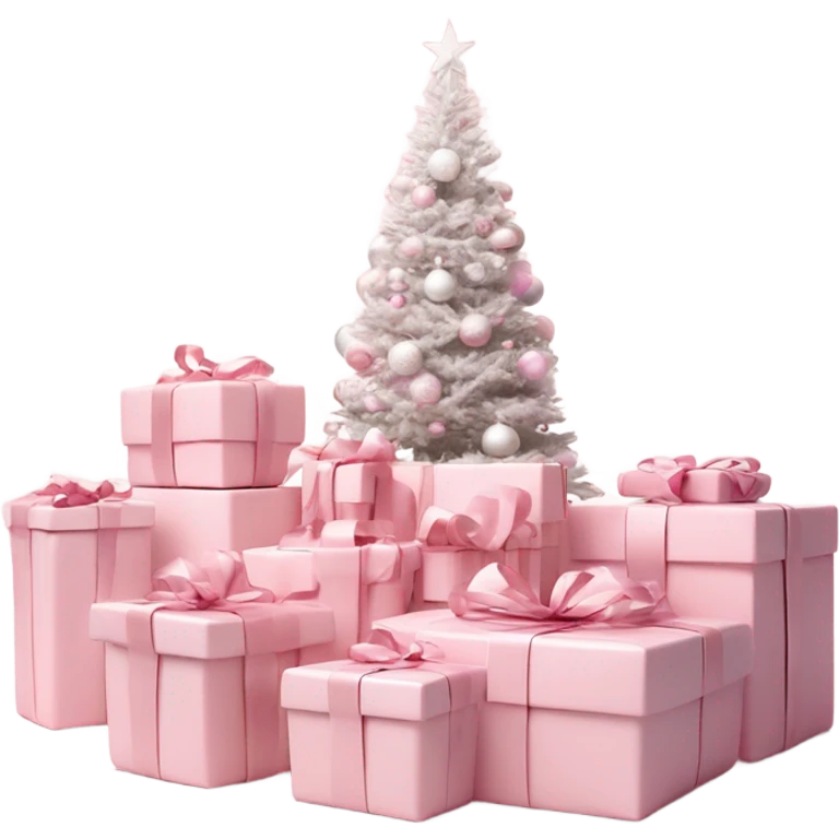 Light pink Christmas gifts under a white Christmas tree  emoji