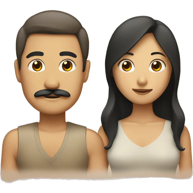 Tan male with mustache and Asian female emoji
