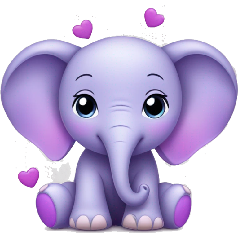 lilac cute baby elephant surrounded by purple hearts emoji