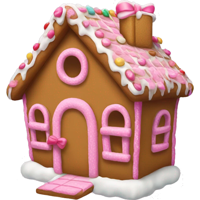 Gingerbread house with a pink bow  emoji