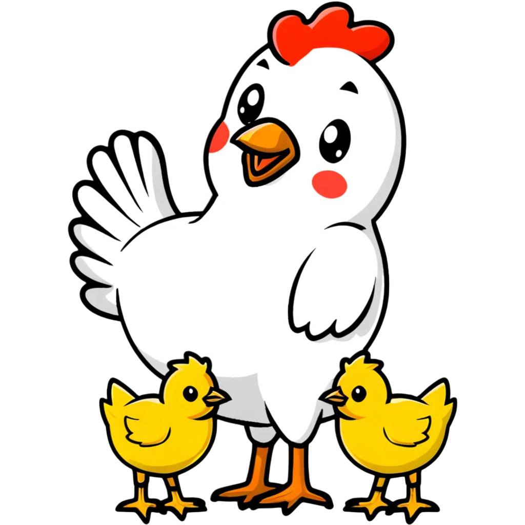 chicken with baby chicks emoji