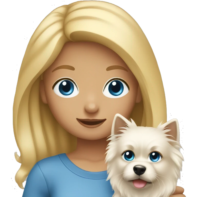 Blonde girl blue eyes holding spitz  emoji