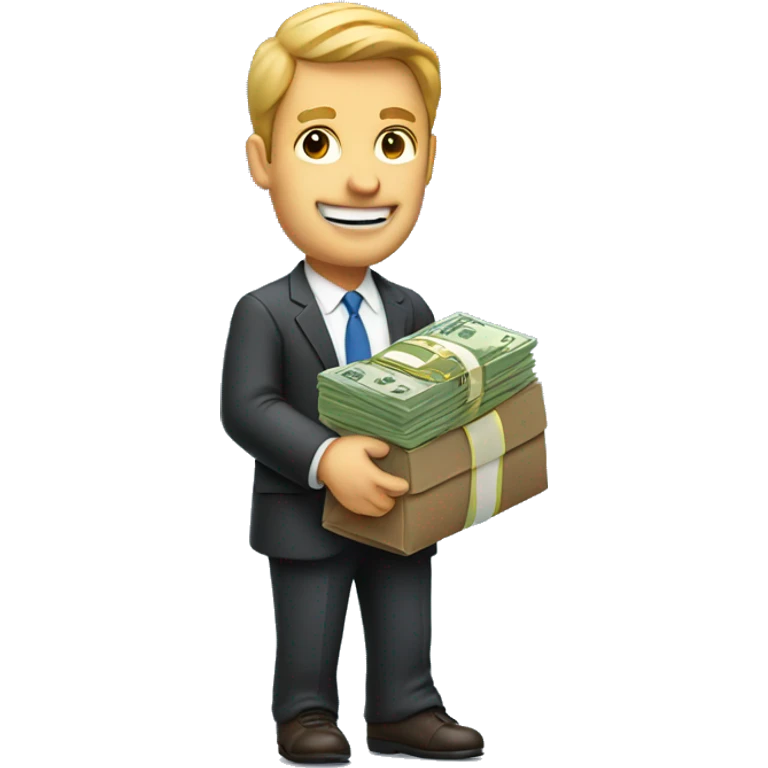 Businessman carrying money stacks emoji