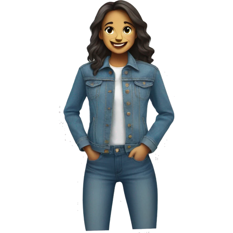 girl smiling in denim jacket remove patch on jacket emoji