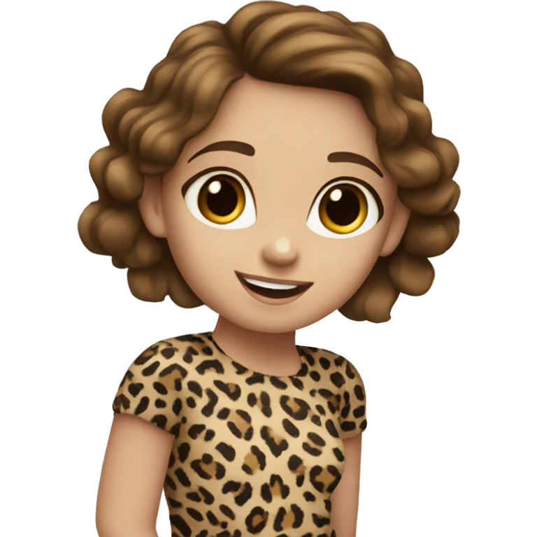 Brown haired girl with blue eyes wearing a leopard print top  emoji
