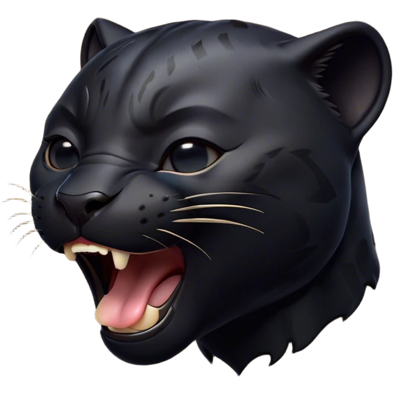 Cinematic Cute Yawning black Panther Portrait Emoji, Head tilted slightly with a dramatic, wide-open yawn, showcasing a sleek, shadowy form with drowsy, half-closed eyes and a relaxed, open expression, Simplified yet irresistibly adorable features, highly detailed, glowing with a soft, cozy dark glow, high shine, relaxed yet expressive, stylized with a dash of whimsical elegance, soft glowing outline, capturing the essence of a drowsy yet affectionate jungle guardian that appears ready to stretch out for a nap! emoji