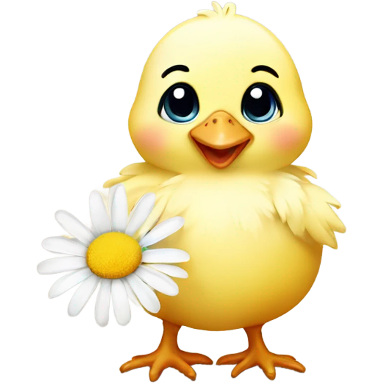 Baby chick holding a daisy emoji